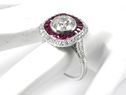 Art Deco Style 1.90ct Diamond  Ruby Platinum  Ring