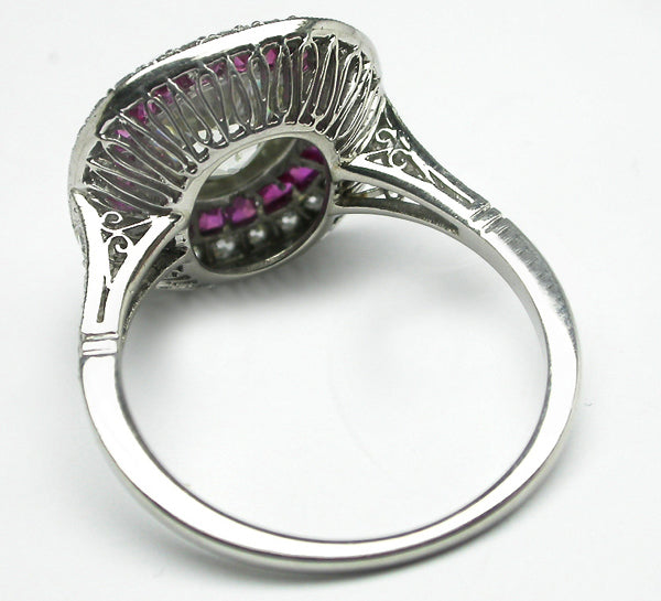 Art Deco Style 1.90ct Diamond  Ruby Platinum  Ring