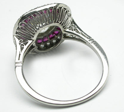 Art Deco Style 1.90ct Diamond  Ruby Platinum  Ring