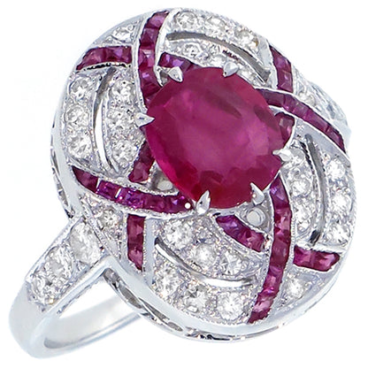 Art Deco Style 2.00ct Ruby  0.40ct Diamond  Gold Ring