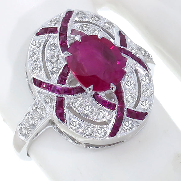 Art Deco Style 2.00ct Ruby  0.40ct Diamond  Gold Ring