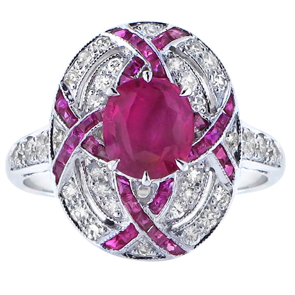 Art Deco Style 2.00ct Ruby  0.40ct Diamond  Gold Ring
