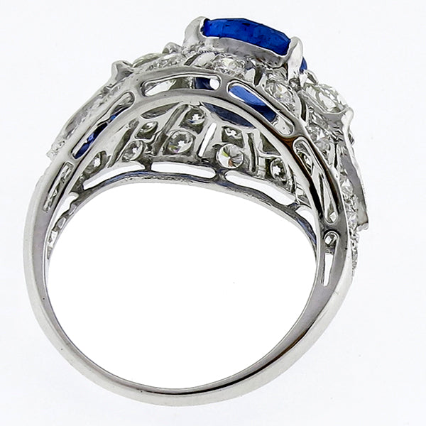 Art Deco Style 2.35 Carat Ceylon Sapphire Center Diamond Gold Ring