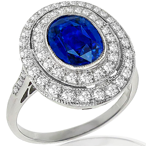 Art Deco Style 2.70 carat Oval Sapphire and Diamond 18 Karat White Gold Ring