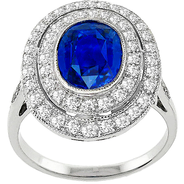 Art Deco Style 2.70 carat Oval Sapphire and Diamond 18 Karat White Gold Ring