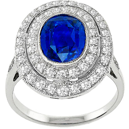 Art Deco Style 2.70 carat Oval Sapphire and Diamond 18 Karat White Gold Ring