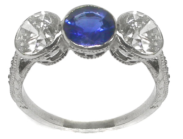 Art Deco Style 2ct Diamond 0.88ct Sapphire Platinum  Ring