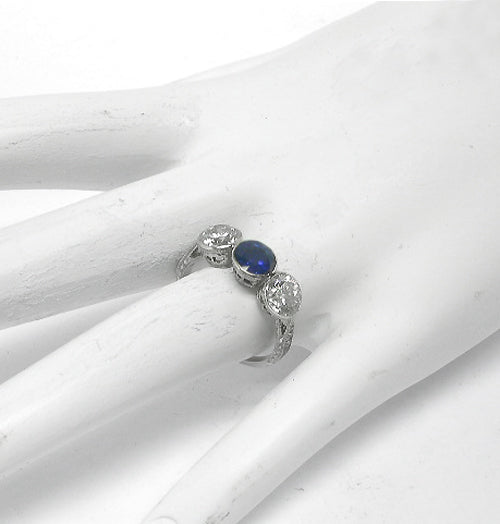 Art Deco Style 2ct Diamond 0.88ct Sapphire Platinum  Ring
