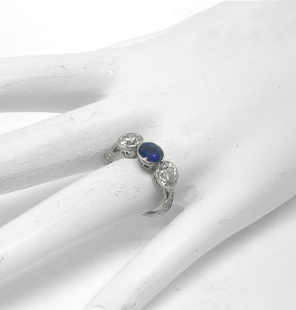 Art Deco Style 2ct Diamond 0.88ct Sapphire Platinum  Ring
