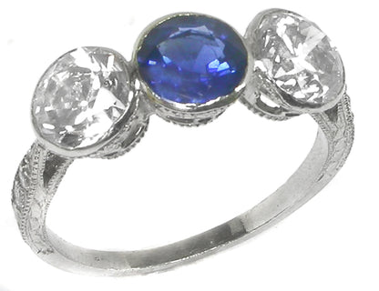 Art Deco Style 2ct Diamond 0.88ct Sapphire Platinum  Ring