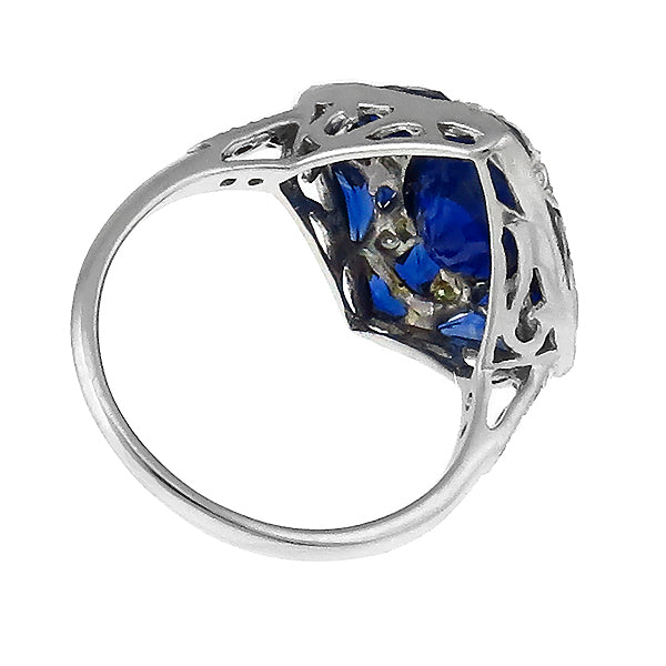 Art Deco Style 3.39ct Oval Sapphire and Diamond 18k White Gold Ring
