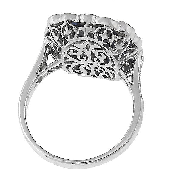 Art Deco Style 3.48ct Cushion Sapphire Diamond Ring in 18 Karat Gold