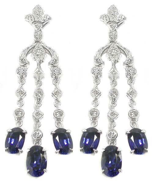 Art Deco Style 3.58ct Sapphire 0.60ct Diamond   Chandelier Earrings