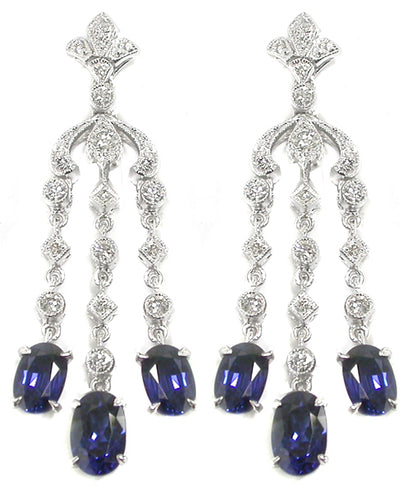 Art Deco Style 3.58ct Sapphire 0.60ct Diamond   Chandelier Earrings