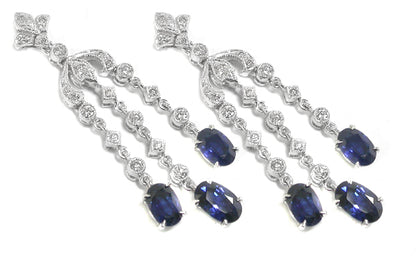 Art Deco Style 3.58ct Sapphire 0.60ct Diamond   Chandelier Earrings