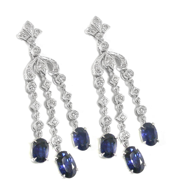 Art Deco Style 3.58ct Sapphire 0.60ct Diamond   Chandelier Earrings