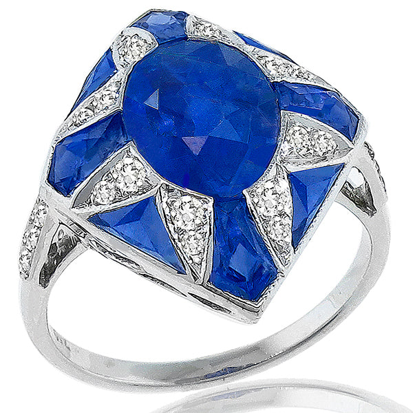 Art Deco Style 3.61ct Oval Cut  Sapphire and Diamond Ring