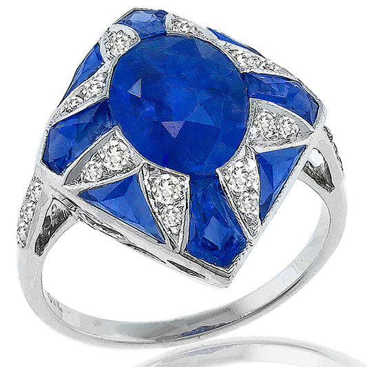 Art Deco Style 3.61ct Oval Cut  Sapphire and Diamond Ring