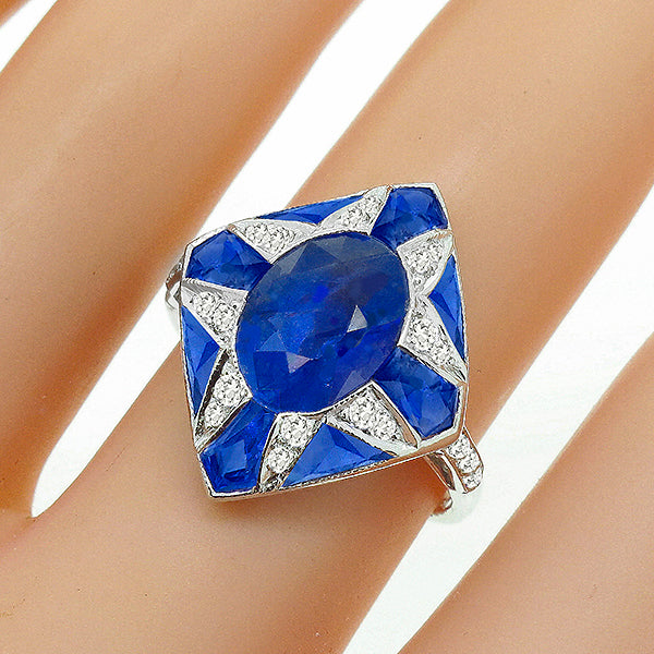 Art Deco Style 3.61ct Oval Cut  Sapphire and Diamond Ring