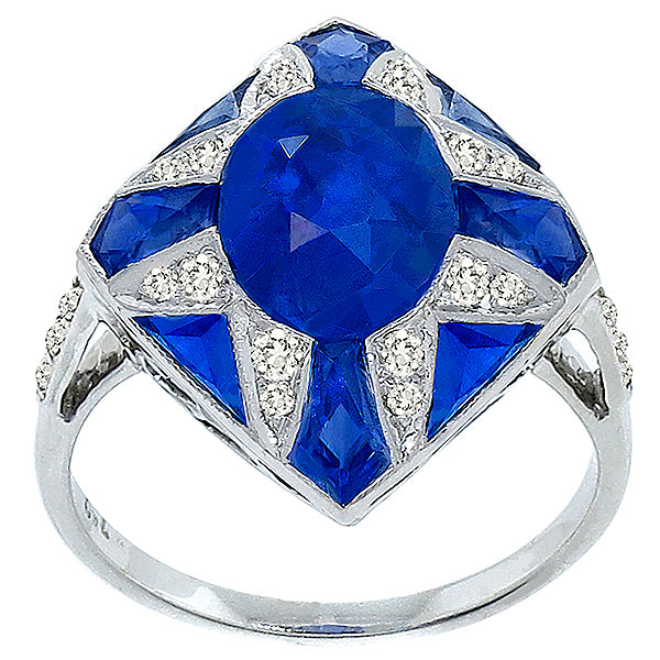 Art Deco Style 3.61ct Oval Cut  Sapphire and Diamond Ring