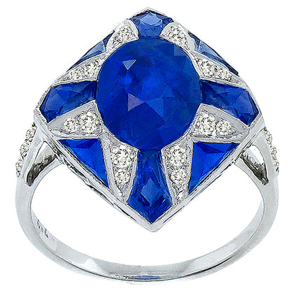 Art Deco Style 3.61ct Oval Cut  Sapphire and Diamond Ring