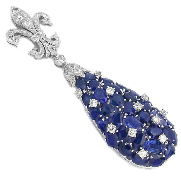 Art Deco Style 37.55ct Ceylon Sapphire Diamond Pendant