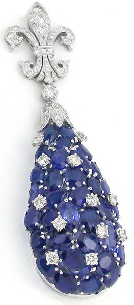 Art Deco Style 37.55ct Ceylon Sapphire Diamond Pendant