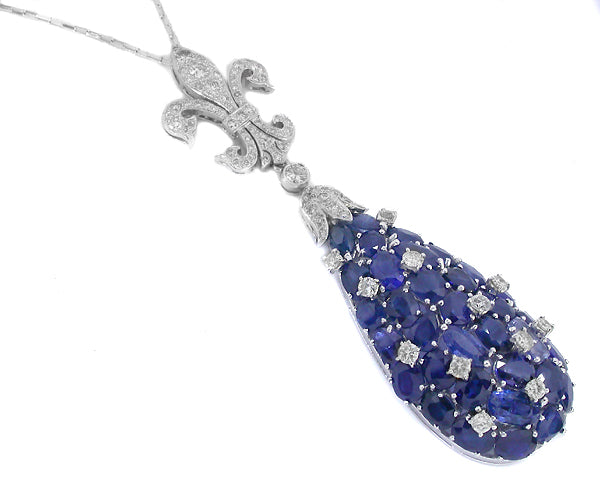 Art Deco Style 37.55ct Ceylon Sapphire Diamond Pendant