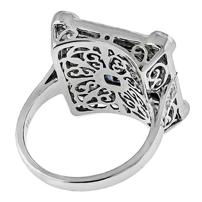 Art Deco Style 3.95ct Cushion Cut Center Sapphire Diamond 18k White Gold Ring