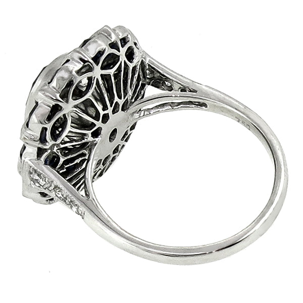 Art Deco Style Oval Sapphire and Diamond 18k White Gold Ring