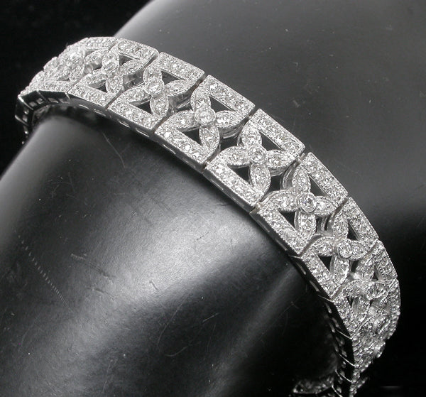 Art Deco Style 5.50ct Diamond 18k White Gold Filigree Floral Bracelet