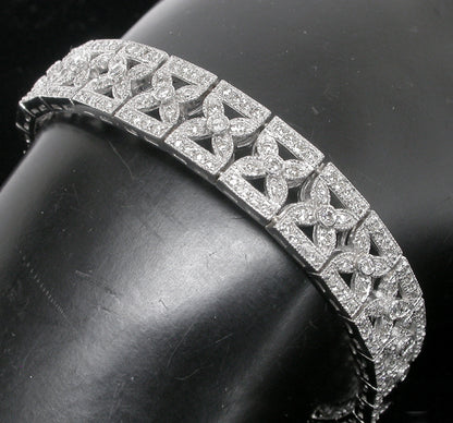 Art Deco Style 5.50ct Diamond 18k White Gold Filigree Floral Bracelet