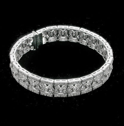 Art Deco Style 5.50ct Diamond 18k White Gold Filigree Floral Bracelet