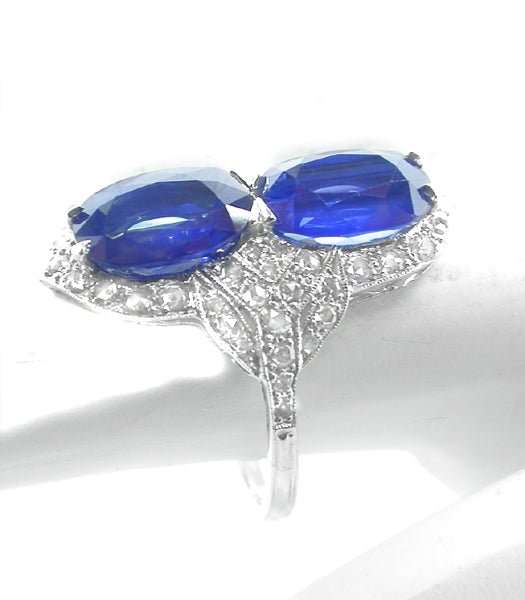 Art Deco Style 5ct Sapphire Diamond 18k Gold  Ring