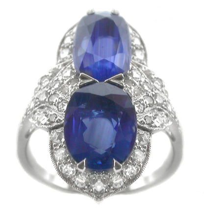 Art Deco Style 5ct Sapphire Diamond 18k Gold  Ring