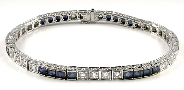 Art Deco Style  7.00ct Sapphire 2.10ct Diamond Bracelet