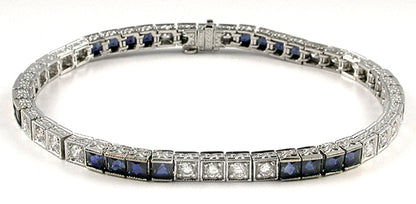 Art Deco Style  7.00ct Sapphire 2.10ct Diamond Bracelet