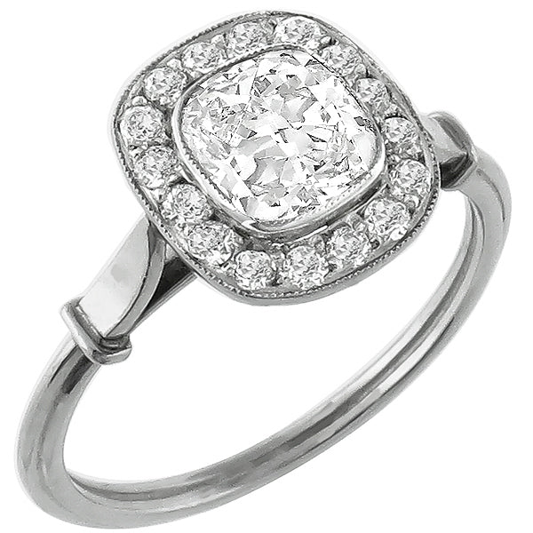 Art Deco EGL Certified 1.01ct Cushion Cut Diamond Platinum Engagement Ring