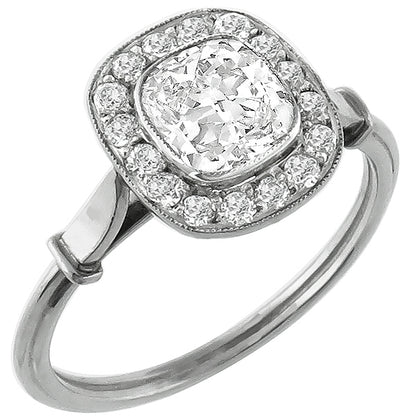 Art Deco EGL Certified 1.01ct Cushion Cut Diamond Platinum Engagement Ring
