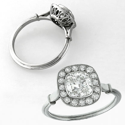 Art Deco EGL Certified 1.01ct Cushion Cut Diamond Platinum Engagement Ring