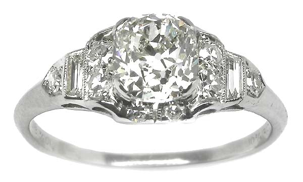 Art Deco Style EGL I-J SI1 1.11ct Diamond Platinum Engagement Ring