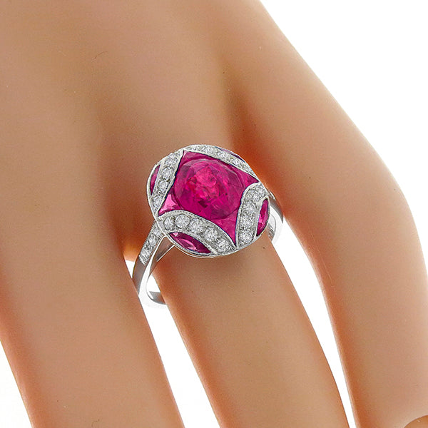 Art Deco Style  Pink Tourmaline   Diamond Ring