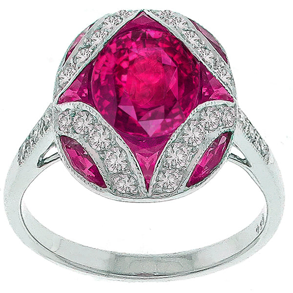 Art Deco Style  Pink Tourmaline   Diamond Ring