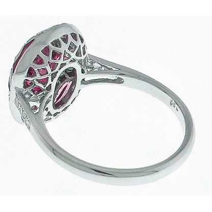 Art Deco Style  Pink Tourmaline   Diamond Ring