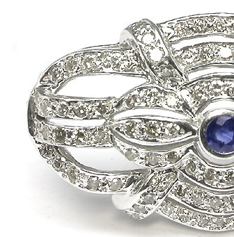 Art Deco Style Sapphire 4.16ct Diamond 14k White Gold Pin
