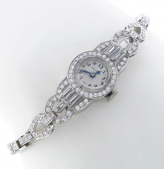 Art Deco Waltham 4.00ct Diamond Platinum Watch