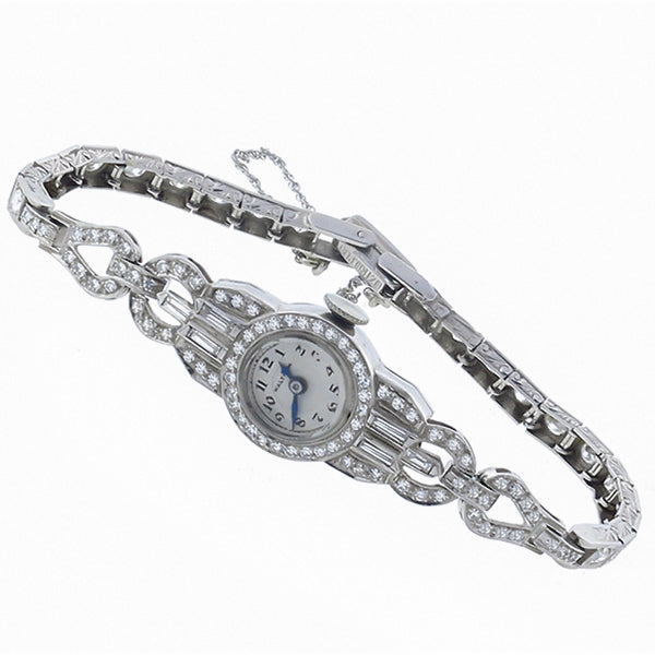 Art Deco Waltham 4.00ct Diamond Platinum Watch