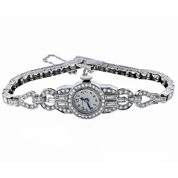 Art Deco Waltham 4.00ct Diamond Platinum Watch