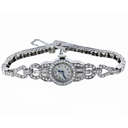 Art Deco Waltham 4.00ct Diamond Platinum Watch