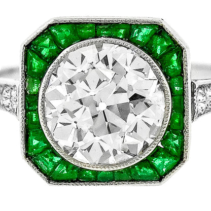 Art Deco Inspired 2.28ct Diamond Emerald Gold Ring